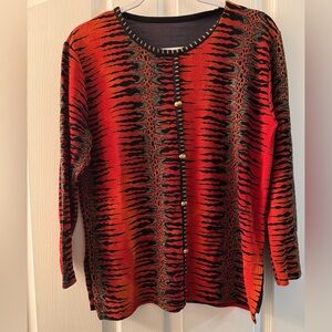 Tiger Orange Black Shirt Top Pullover Bengal Animal Print Gold Buttons Vintage